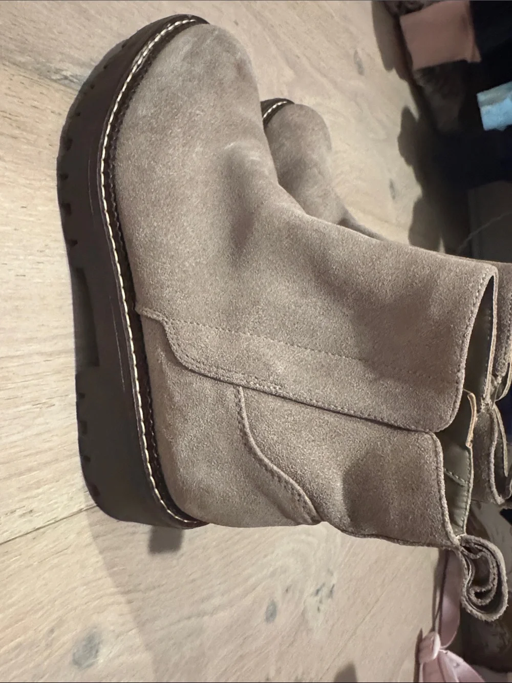 Suede Ankle Boots in Taupe - Women's Chelsea-Style Boot